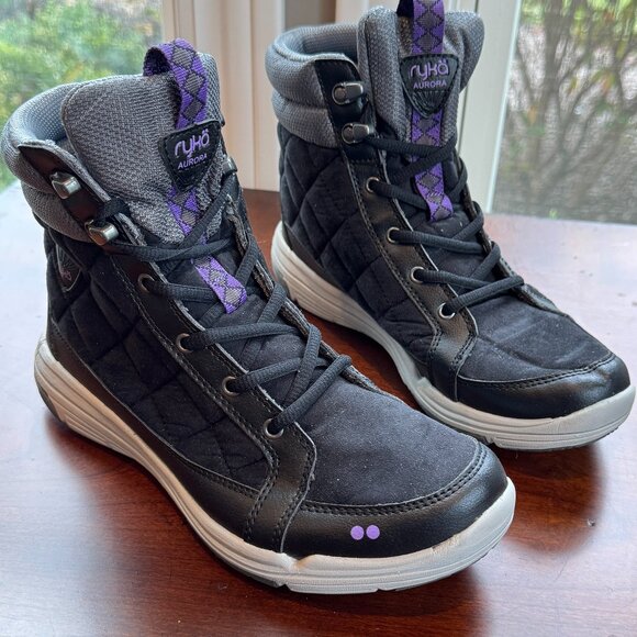 Ryka Aurora Black Quilted Lace Up Boots - Picture 1 of 8